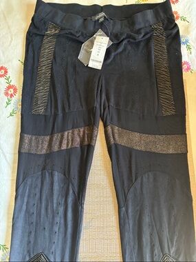 bebe Black Beaded Suede Panel Leggings